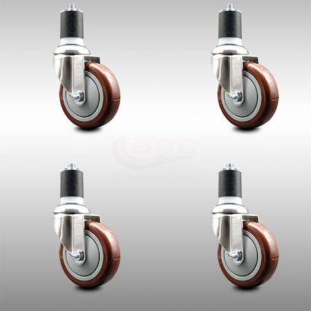 Service Caster 4 Inch 316SS Maroon Polyurethane Swivel 1-3/4 Inch Expanding Stem Caster Set SCC SCC-SS316EX20S414-PPUB-MRN-134-4